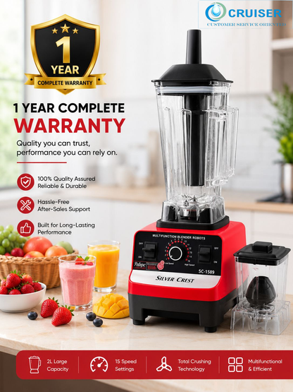 Cruiser Electricals Commercial Blender 2L | Multifunction Electric Mixer Grinder for Hotel & Home Use | 15 Speed Settings | Total Crushing Technology | Plastic Jar & Body
