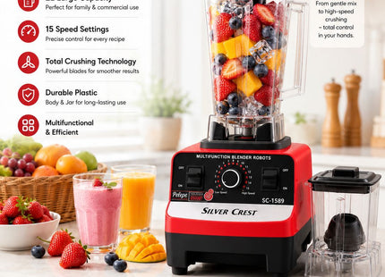Cruiser Electricals Commercial Blender 2L | Multifunction Electric Mixer Grinder for Hotel & Home Use | 15 Speed Settings | Total Crushing Technology | Plastic Jar & Body