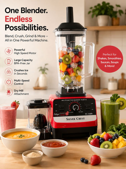 Cruiser Electricals Commercial Blender 2L | Multifunction Electric Mixer Grinder for Hotel & Home Use | 15 Speed Settings | Total Crushing Technology | Plastic Jar & Body