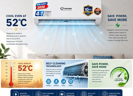 1.0 Ton 5-Star Inverter Split AC — Stay Cool, Even at 52°C